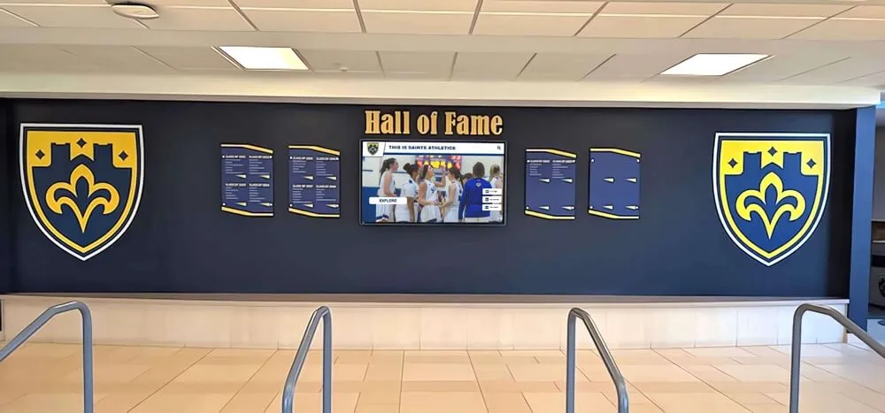 Comprehensive recognition wall with digital display Digital hall of fame wall installation