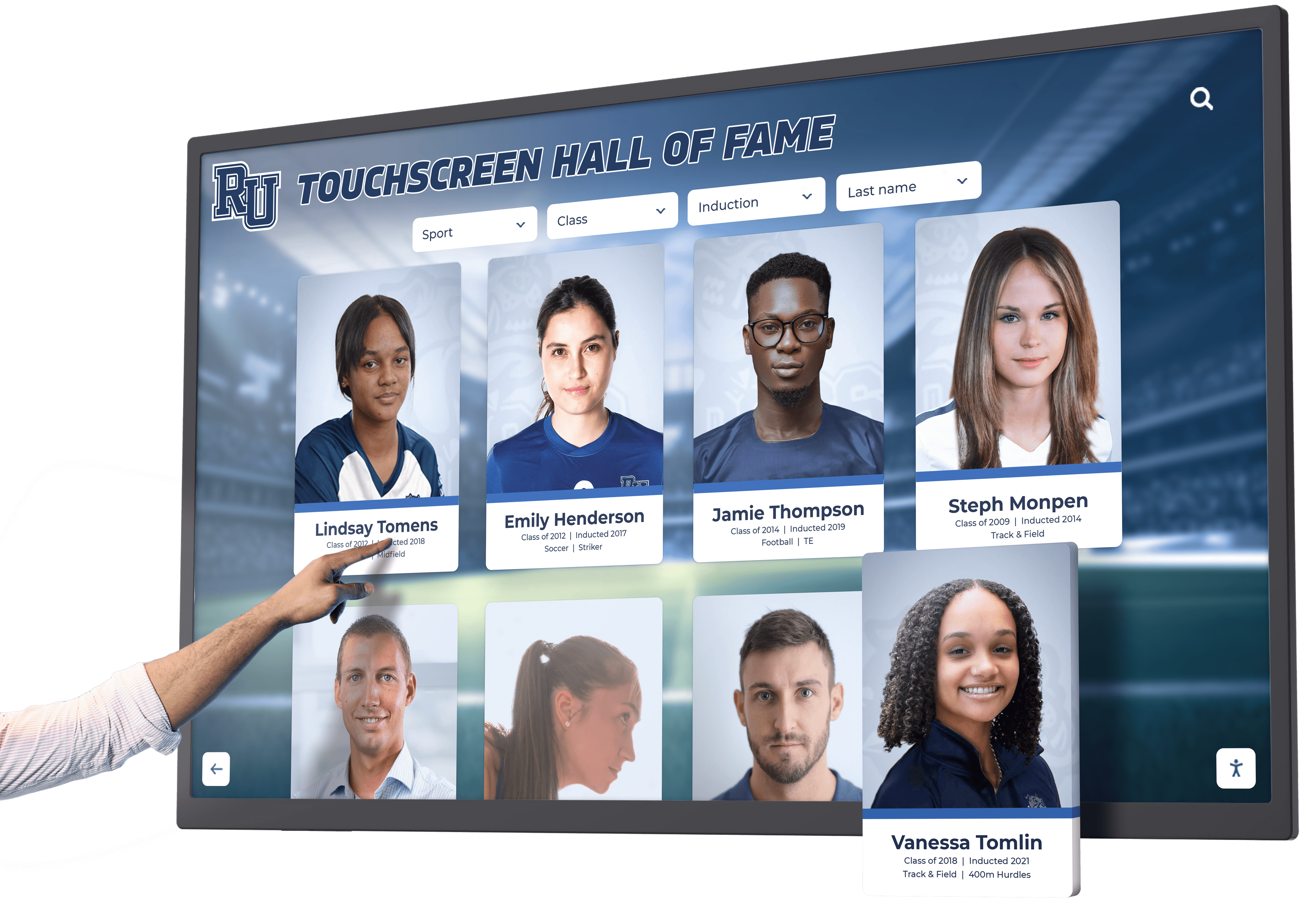 Touchscreen interaction with athlete portraits
