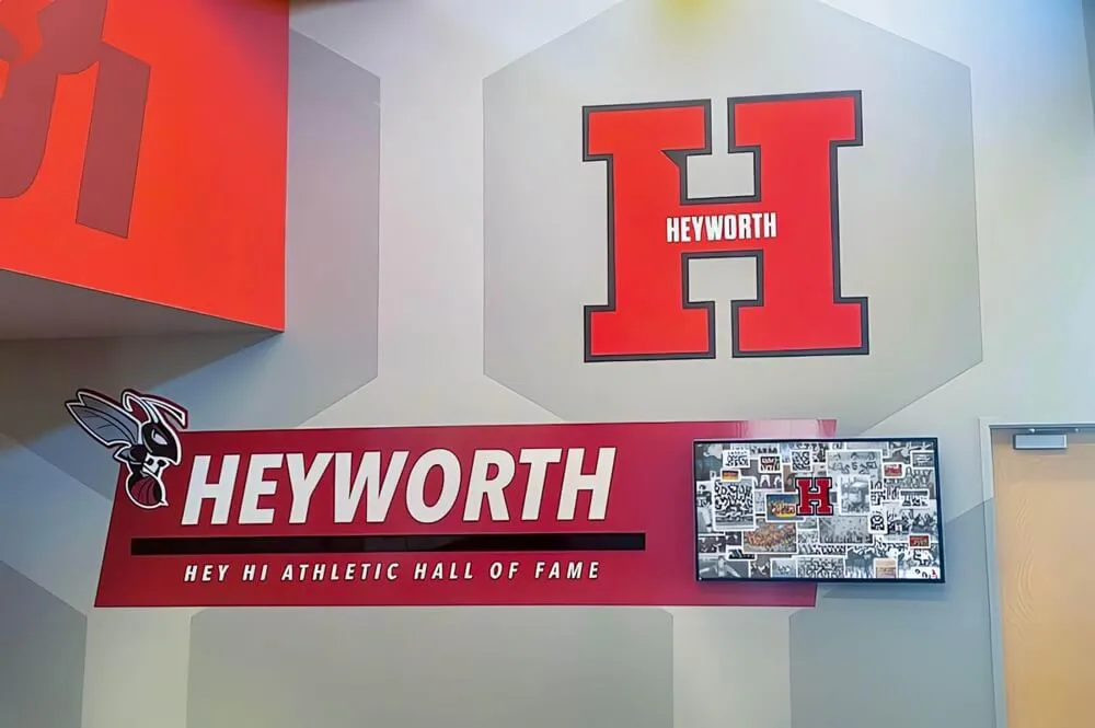 Heyworth athletic hall of fame wall sign honoring school letterwinners