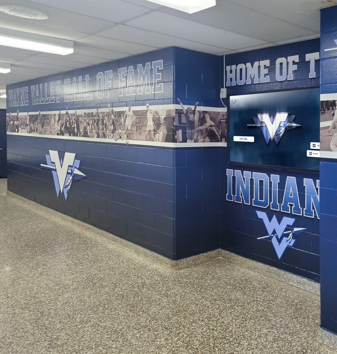 Wayne Valley school hallway wall of fame blue mural honoring athletes